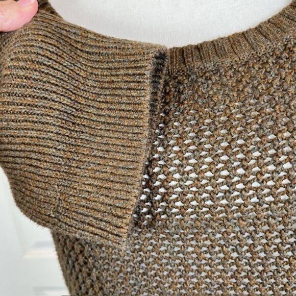 Peruvian Connection Open Knit 1/2 Sleeve Round Neck Sweater Brown Pima Small - Picture 2 of 10